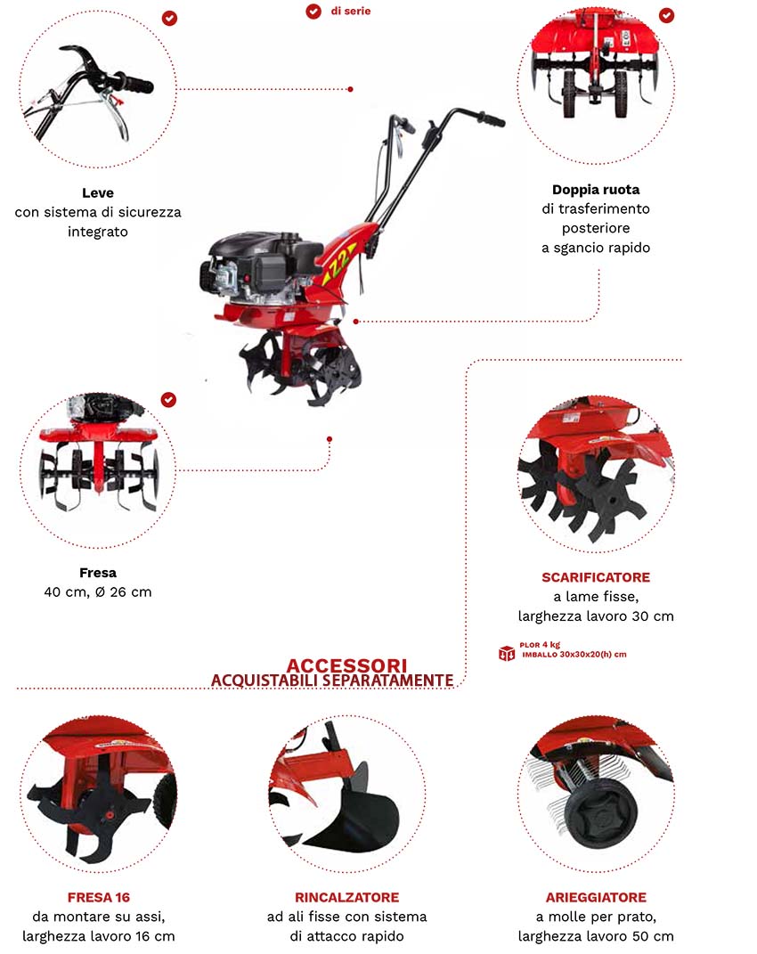 Motozappa Z 2 EUROSYSTEMS - motore a benzina Loncin OHV 123 T - Made in  Italy