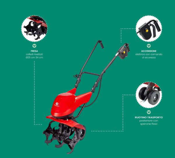 Elettrozappa EUROSYSTEMS mod. Z1 - motore elettrico da 900 Watt - Made in Italy