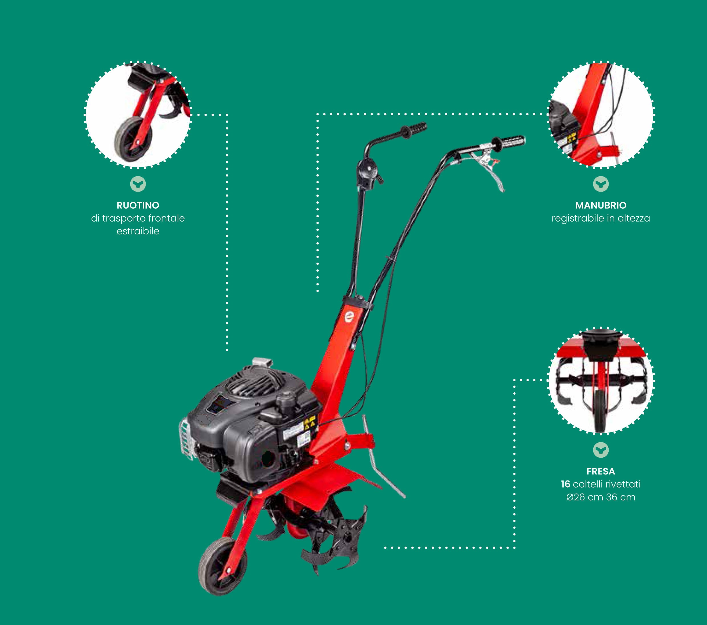 Motozappa La Zappa EUROSYSTEMS – motore a scoppio a benzina Loncin OHV 123 T – Made in Italy