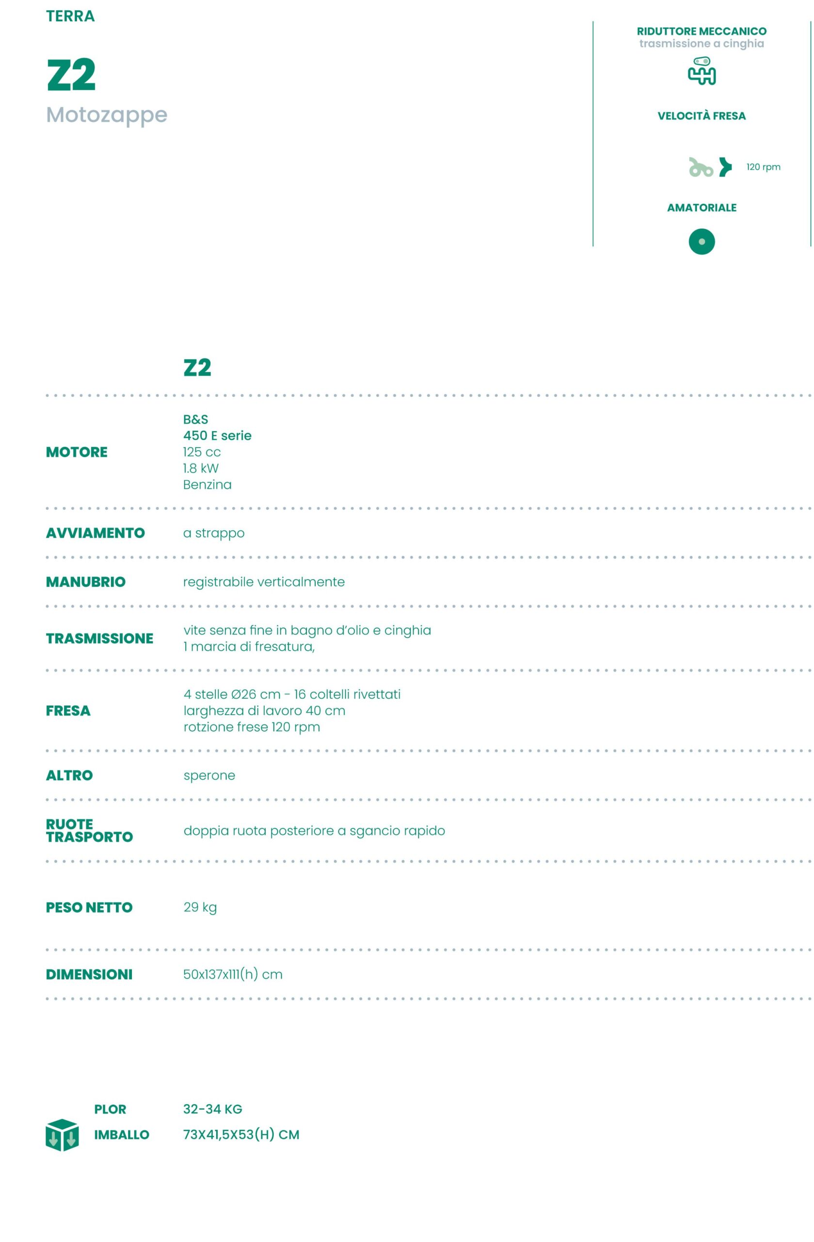 Motozappa Z2 EUROSYSTEMS – motore a benzina B&S 450 E-SERIES – Made in Italy
