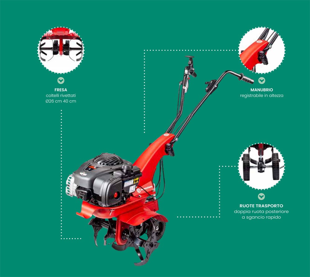 Motozappa Z2 EUROSYSTEMS – motore a benzina B&S 450 E-SERIES – Made in Italy