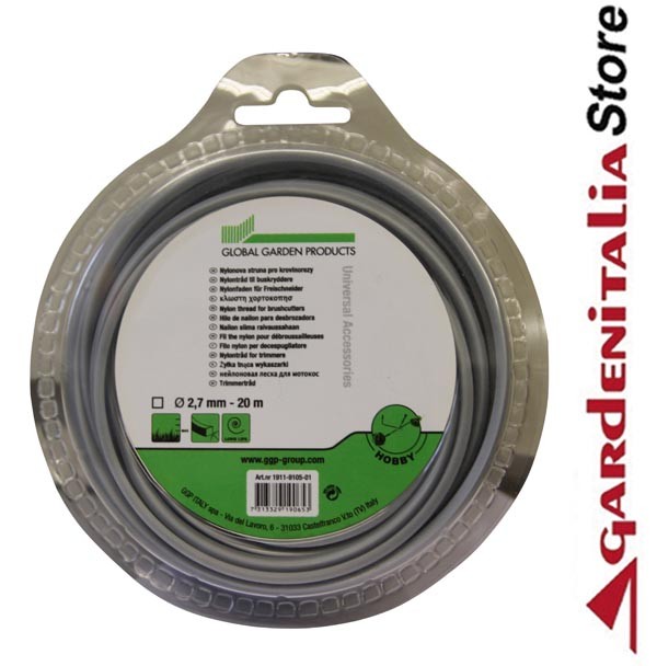 FILO NYLON PER DECESPUGLIATORE DIAMETRO 2,7 MM - 20 MT. SEZIONE QUADRATA