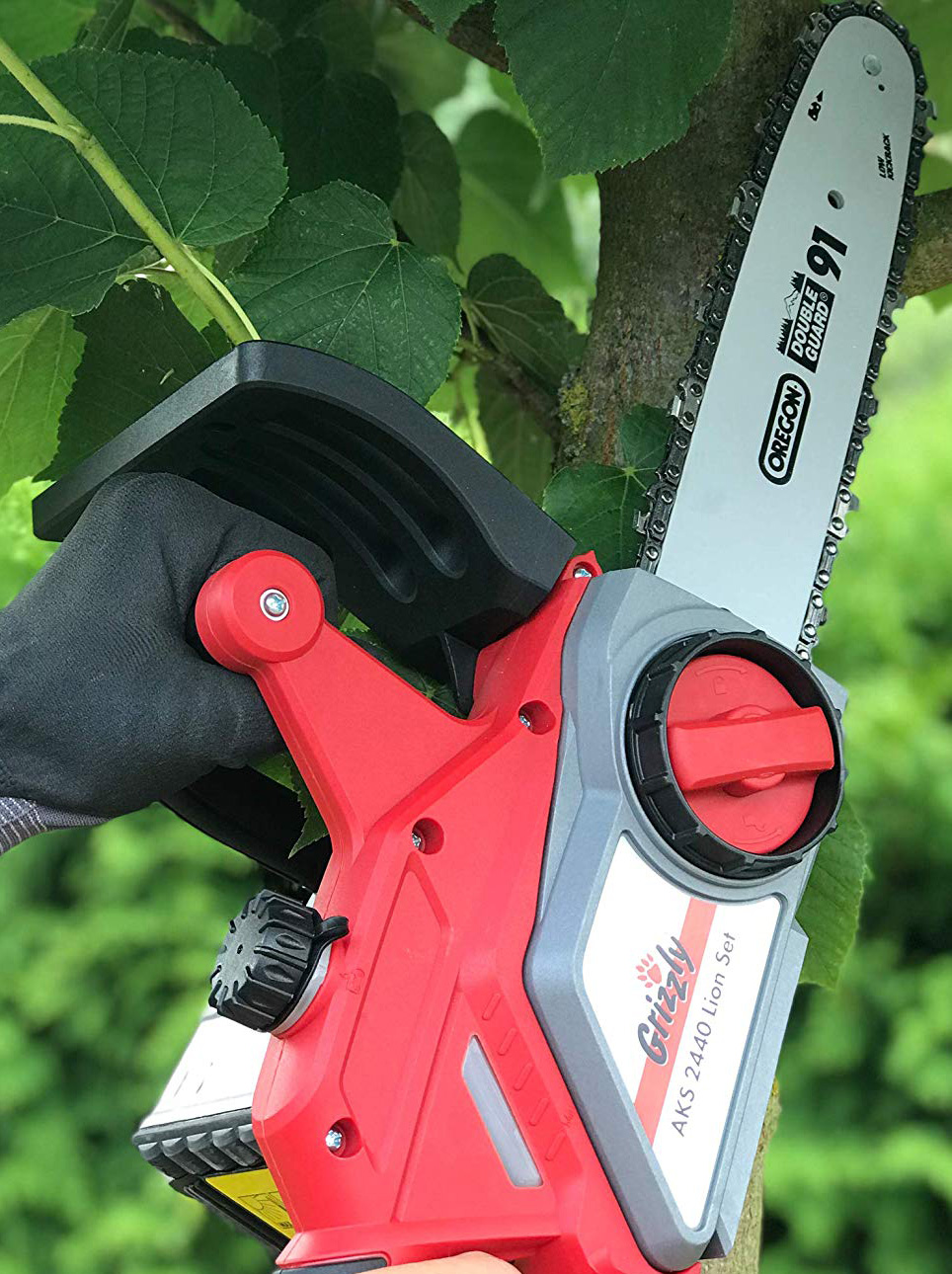 Motosega a Batteria al Litio 24 V – 4,0 Ah Grizzly AKS 2440 – Barra e Catena OREGON da 25 cm di taglio